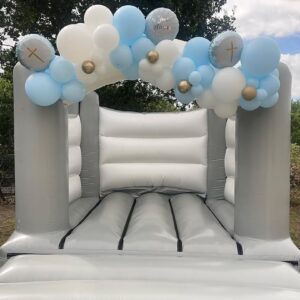 Luxury White Bouncy Castle with Christening Balloon Garland